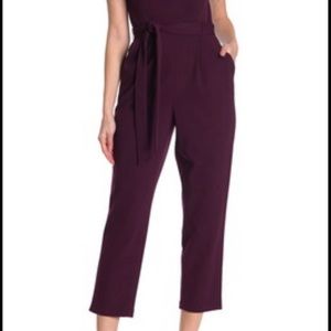 Calvin Klein Puff Sleeve Tie Waist Crop Jumpsuit
